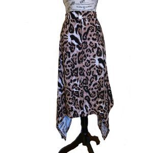 Leopard Print Midi Skirt With Sharkbite Hem